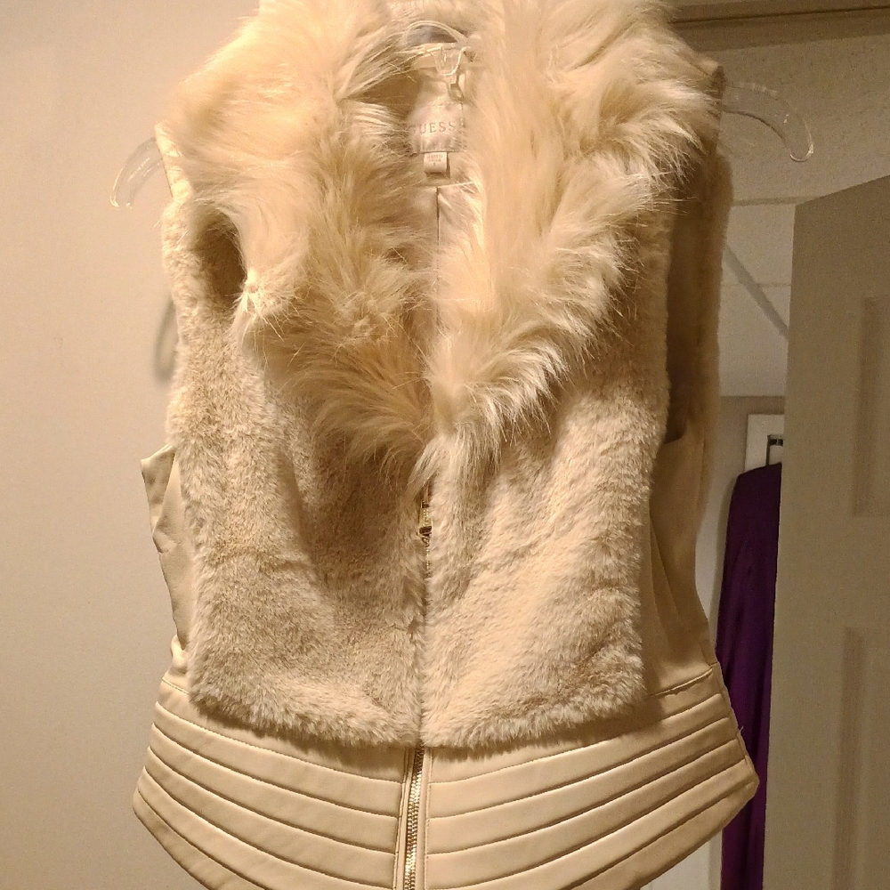 Guess Off-White Faux Fur Teddy Jacket